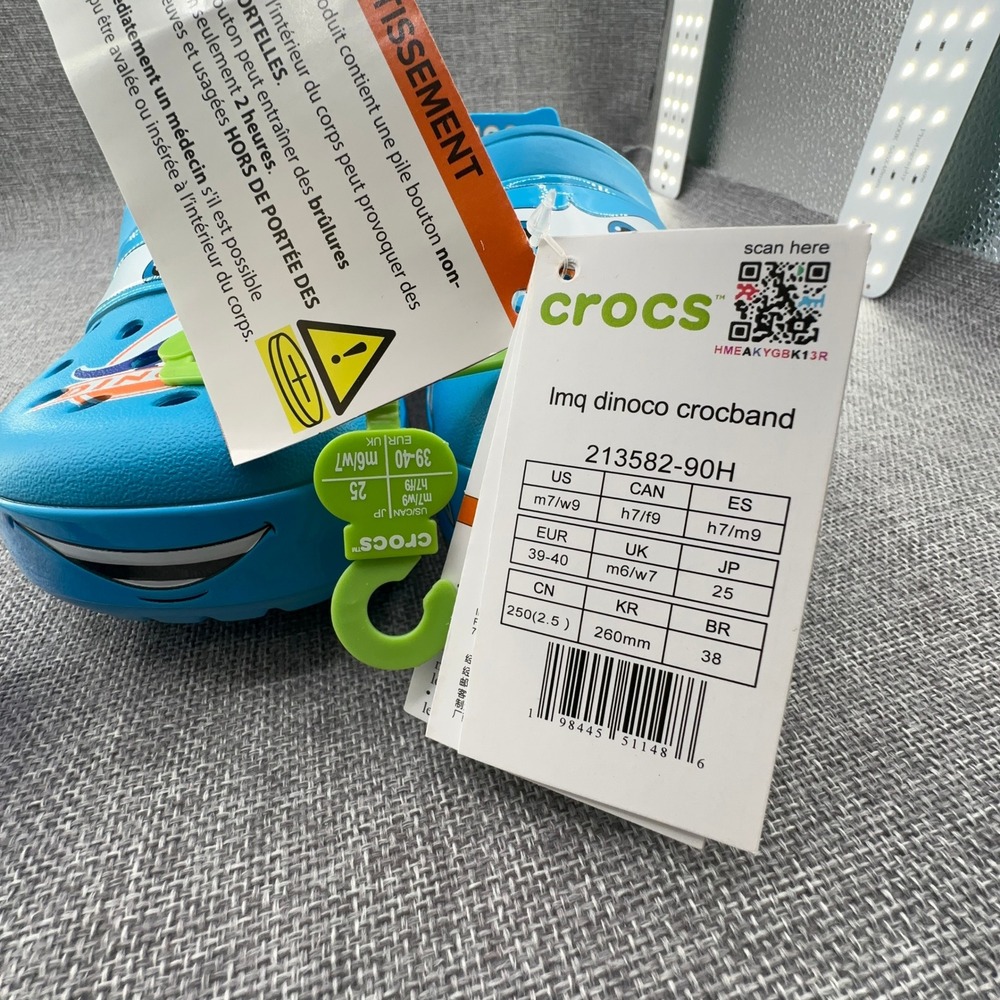 Crocs Disney Pixar Cars Lightning McQueen Dinoco Blue Light Up Clogs Women 9 NEW - Picture 8 of 10